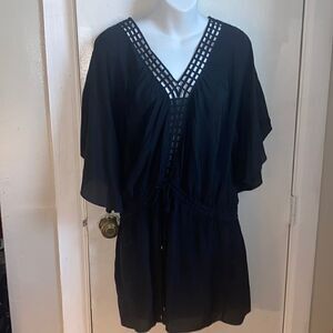 ANTHROPOLOGIE LEIFSDOTTIR Black Silk Lined Tunic with Lattice V Neck-4
